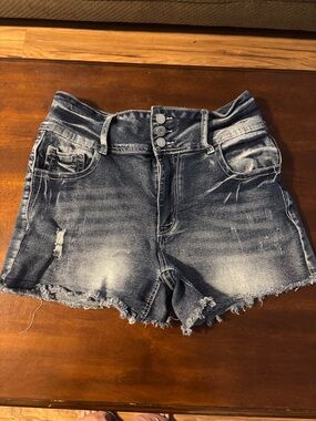 Source Unknown Distressed High-Rise Denim Shorts - Blue